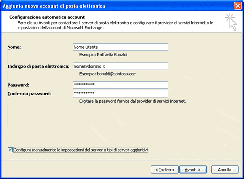 Posta elettronica Outlook: configura manualmente le impostazioni del server