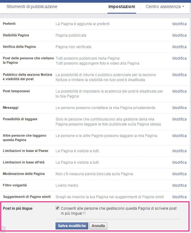 post multilingua Facebook